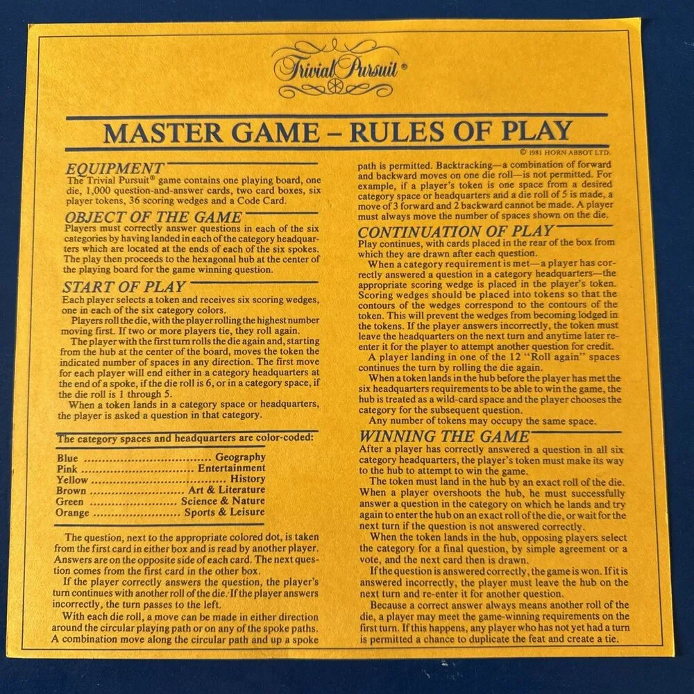 Vintage 1981 Original Trivial Pursuit Master Game Genus Edition -Nearly Complete